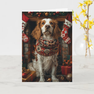 Engelse Setter-hond met kerstcadeaus open haard Kaart