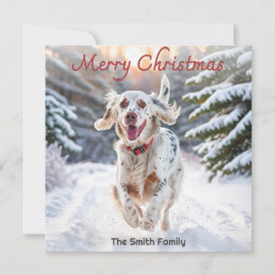 Engelse Setter-hond Sneeuw Aquarel Prettig Kerstfe Feestdagenkaart