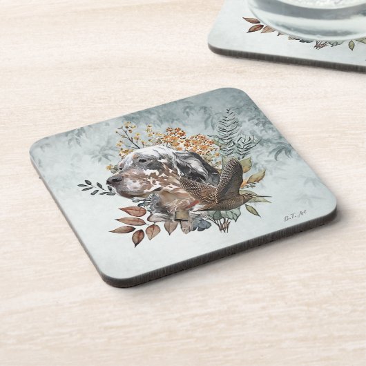 Engelse setter, houtsnip jacht, kunst bier onderzetter (Linkerzijde)