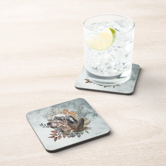 Engelse setter, houtsnip jacht, kunst bier onderzetter (Rechterzijde)