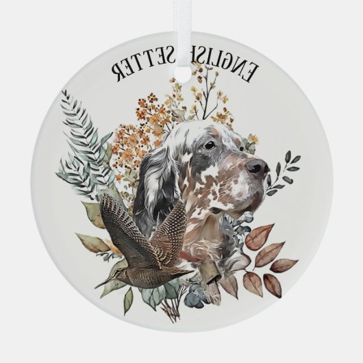 Engelse setter, houtsnip jacht, kunst glas ornament (Achterkant)