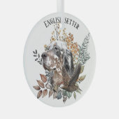 Engelse setter, houtsnip jacht, kunst glas ornament (Voorkant Rechts)