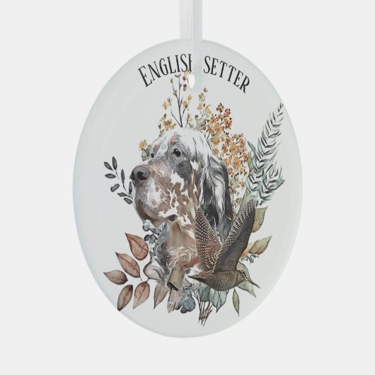 Engelse setter, houtsnip jacht, kunst glas ornament (Voorkant Rechts)