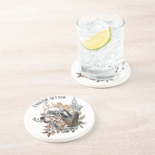 Engelse setter, houtsnip jacht, kunst zandsteen onderzetter (Zijkant)