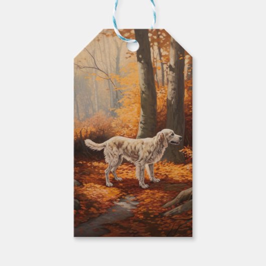 Engelse Setter in Autumn Leaves Herfst Inspire Cadeaulabel (Voorkant)