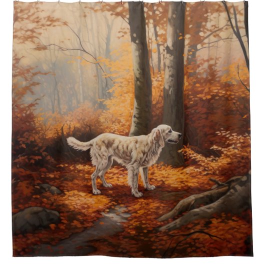 Engelse Setter in Autumn Leaves Herfst Inspire Douchegordijn (Voorkant)