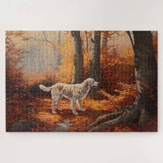 Engelse Setter in Autumn Leaves Herfst Inspire Legpuzzel (Horizontaal)
