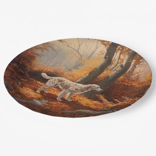 Engelse Setter in Autumn Leaves Herfst Inspire Papieren Bordje (Gekanteld)