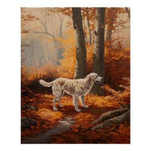 Engelse Setter in Autumn Leaves Herfst Inspire Perfect Poster