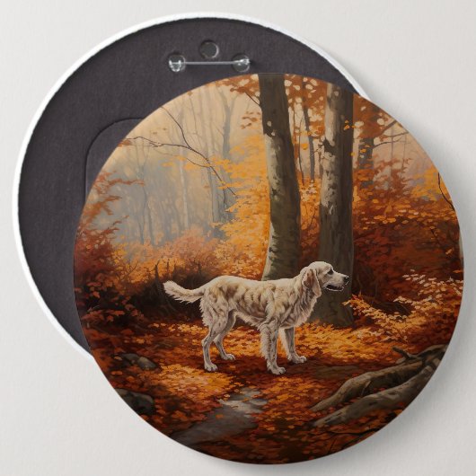 Engelse Setter in Autumn Leaves Herfst Inspire Ronde Button 6,0 Cm (Voorkant /achterkant)
