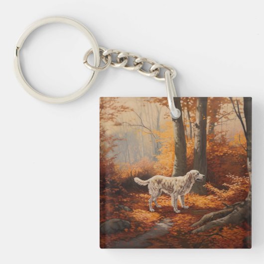 Engelse Setter in Autumn Leaves Herfst Inspire Sleutelhanger (Voorkant)