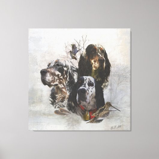 Engelse Setter, jacht op houtsnippers Canvas Afdruk (Voorkant)