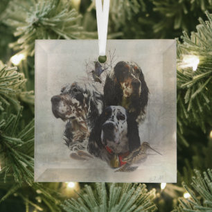 Engelse Setter, jacht op houtsnippers Glas Ornament