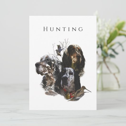 Engelse Setter, jacht op houtsnippers Kaart (Staand voorkant)