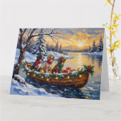 Engelse Setter Kerstboot Vakantie Kaart (Gele Bloem)
