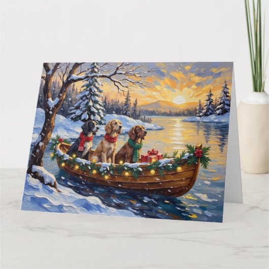 Engelse Setter Kerstboot Vakantie Kaart (Voorkant)
