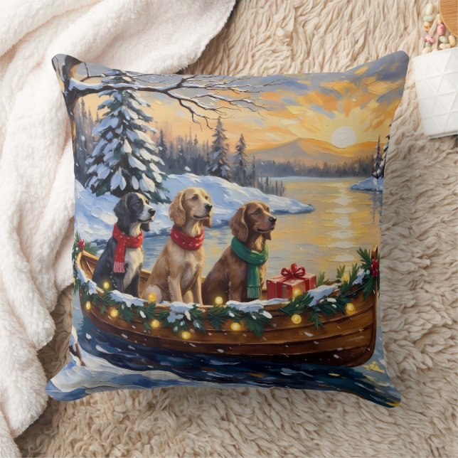 Engelse Setter Kerstboot Vakantie Kussen (Deken)