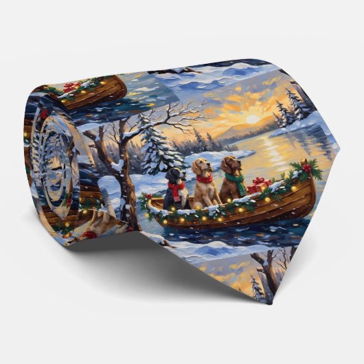 Engelse Setter Kerstboot Vakantie Stropdas (Opgerold)