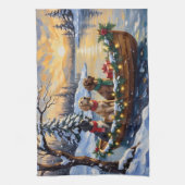 Engelse Setter Kerstboot Vakantie Theedoek (Verticaal)