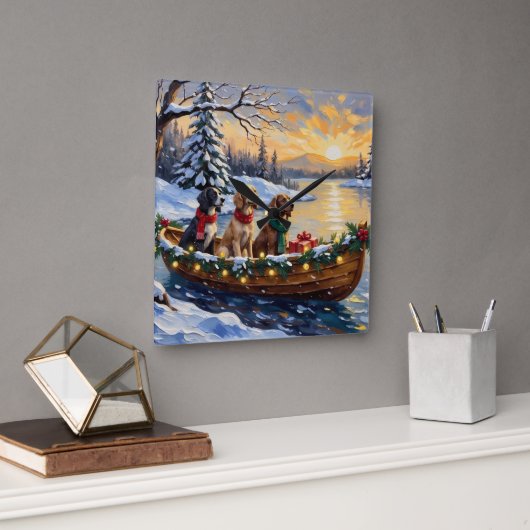 Engelse Setter Kerstboot Vakantie Vierkante Klok (Kantoor)