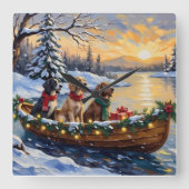 Engelse Setter Kerstboot Vakantie Vierkante Klok (Voorkant)