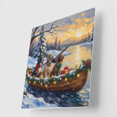 Engelse Setter Kerstboot Vakantie Vierkante Klok (Hoek)