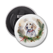 Engelse Setter Kerstkrans Feestelijke Pup Button Flesopener (Voorkant)