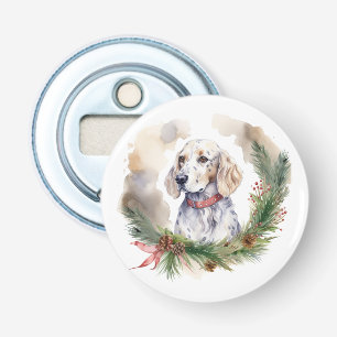 Engelse Setter Kerstkrans Feestelijke Pup Button Flesopener