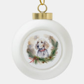Engelse Setter Kerstkrans Feestelijke Pup Keramische Bal Ornament (Voorkant)