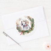 Engelse Setter Kerstkrans Feestelijke Pup Ronde Sticker (Envelop)