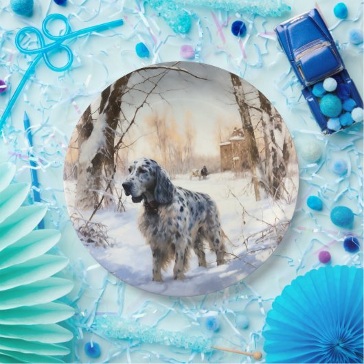 Engelse setter laat het sneeuwen Kerstmis Papieren Bordje (Feest)
