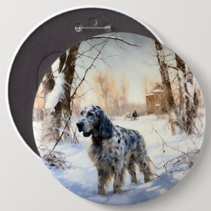Engelse Setter Laat het Sneeuwen Kerstmis Ronde Button 6,0 Cm