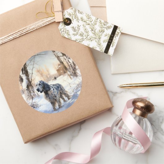 Engelse setter laat het sneeuwen Kerstmis Ronde Sticker (Geschenken)