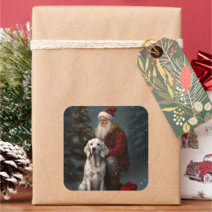 Engelse Setter met Kerstman Festieve Kerstmis Vierkante Sticker