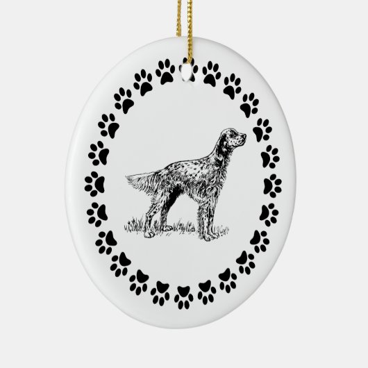 Engelse Setter met Pawprints Keramisch Ornament (Rechts)