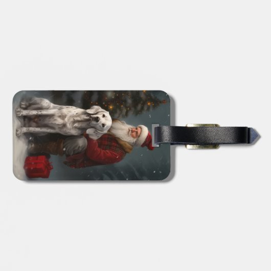 Engelse setter met sinterklaas feestelijke kerst bagagelabel (Achterkant horizontaal)