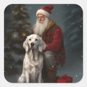 Engelse setter met sinterklaas feestelijke kerst vierkante sticker (Voorkant)