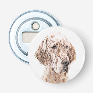 Engelse Setter Oranje Belton Painting Dog Art Button Flesopener