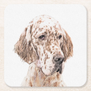 Engelse Setter Oranje Belton Painting Dog Art Vierkante Kartonnen Onderzetter