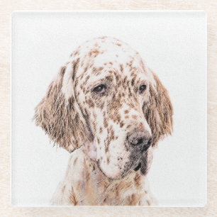 Engelse Setter Oranje Belton Schilderij Hond Kunst Glazen Onderzetter