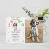 Engelse Setter Pawty Dog Puppy Verjaardag Blauw Fo Kaart (Staand voorkant)