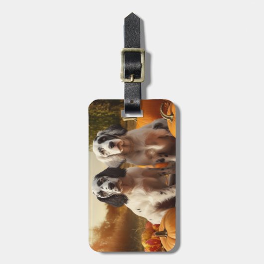 Engelse Setter Puppy Herfst Delight Pompoen Bagagelabel (Voorkant verticaal)