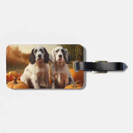 Engelse Setter Puppy Herfst Delight Pompoen Bagagelabel (Achterkant horizontaal)