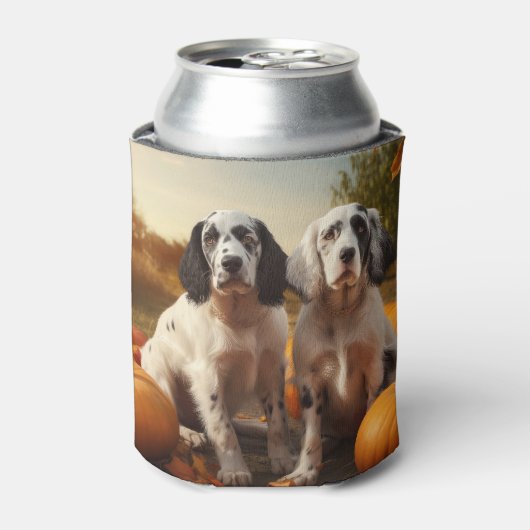 Engelse Setter Puppy Herfst Delight Pompoen Blikjeskoeler (Blikje Voorkant)