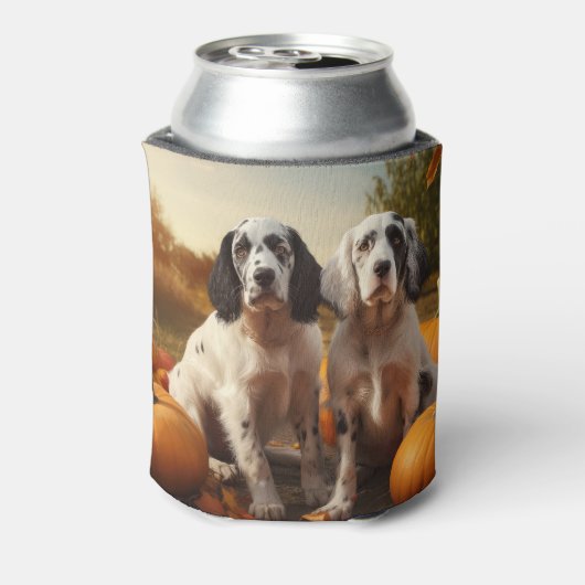 Engelse Setter Puppy Herfst Delight Pompoen Blikjeskoeler (Blikje Achterkant)