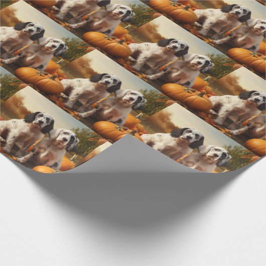 Engelse Setter Puppy Herfst Delight Pompoen Cadeaupapier (Hoek)