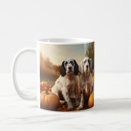 Engelse Setter Puppy Herfst Delight Pompoen Koffiemok (Links)