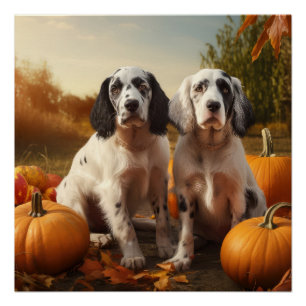 Engelse Setter Puppy Herfst Delight Pompoen Perfect Poster