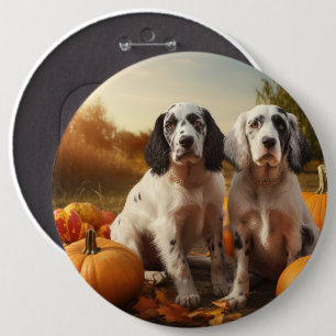 Engelse Setter Puppy Herfst Plezier Pompoen Ronde Button 6,0 Cm