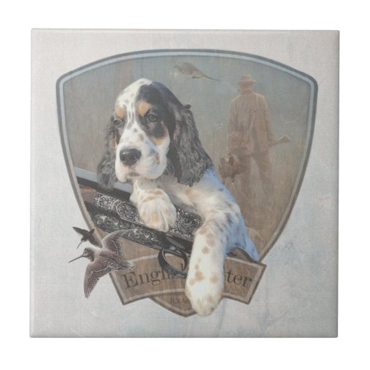 Engelse Setter puppy met een klassiek shotgun Tegeltje (Voorkant)